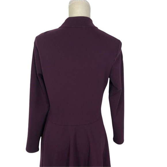T Tahari Womens 12 Large Mock Neck Long Sleeves Fit & Flare Dress Purple Ponte - Picture 8 of 12